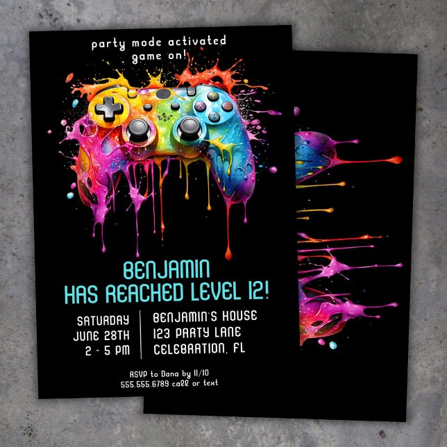 Video Game Gamer Teal Birthday Party Invitation (Creator Uploaded)