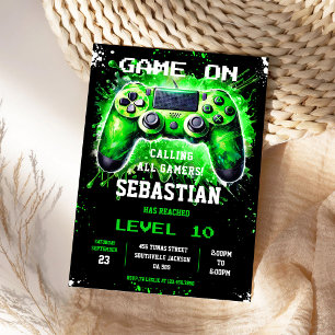 Video Game Gaming Party Gamer Boy Birthday Invitation