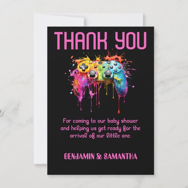 Video Game Girl Baby Shower Thank You Card (Front)