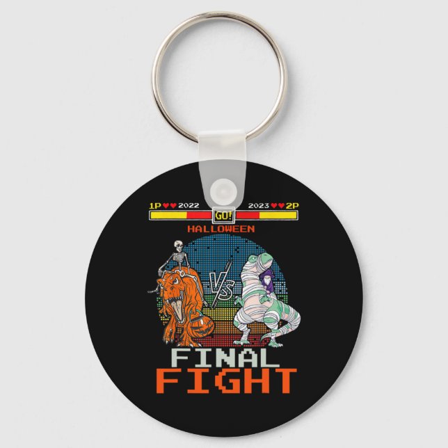 Video Game Halloween T-rex Skeleton Mummy - Final  Key Ring (Front)