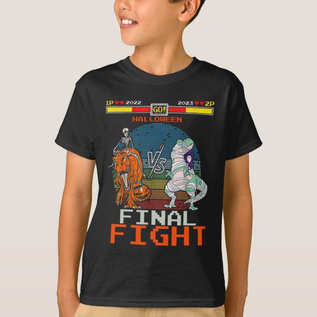Video Game Halloween T-rex Skeleton Mummy - Final  T-Shirt (Front)