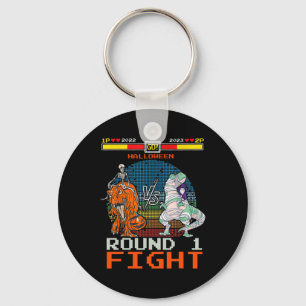 Video Game Halloween T-rex Skeleton Mummy - Round  Key Ring