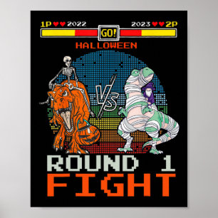 Video Game Halloween T-rex Skeleton Mummy - Round  Poster