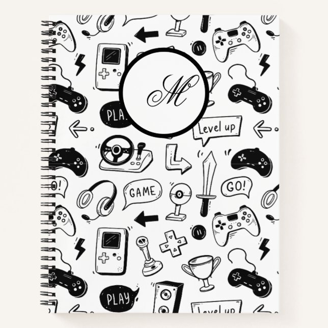 Video game hand drawn doodle seamless pattern  notebook (Front)