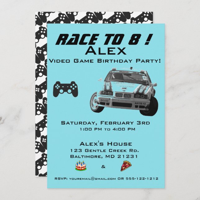 Video Game Kids Birthday Party Invitation (Front/Back)