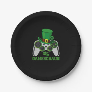 Video Game Leprechaun Boys St Patricks Day Gamer Paper Plate