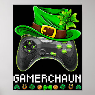 Video Game Leprechaun St Patricks Day Gamer Kids B Poster