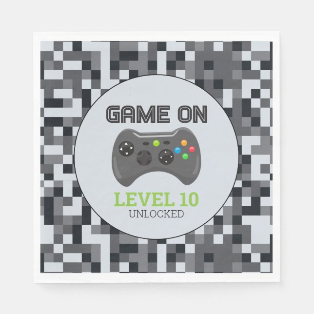 Video Game Level Up Controller Birthday Party Napkin (Front)