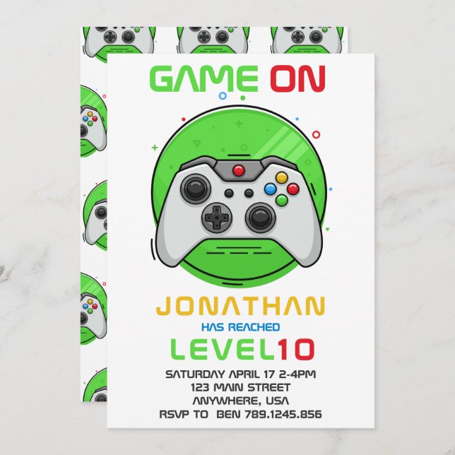 Video Game Level up Gamer Birthday Party Invitatio Invitation (Front/Back)