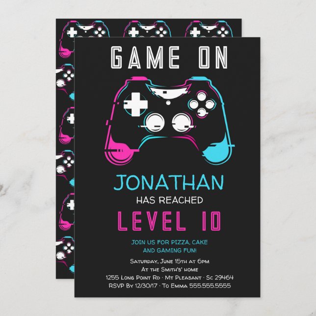 Video Game Level up Gamer Birthday Party Invitatio Invitation (Front/Back)