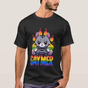 Video Game Lovers Cat Gaymer Rainbow Gay Pride LGB T-Shirt