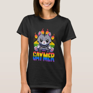 Video Game Lovers Cat Gaymer Rainbow Gay Pride LGB T-Shirt