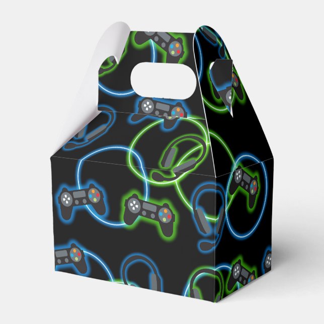 Video Game Neon Blue & Green Pattern  Favour Box (Front Side)