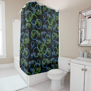 Video Game Neon Blue & Green Pattern  Shower Curtain