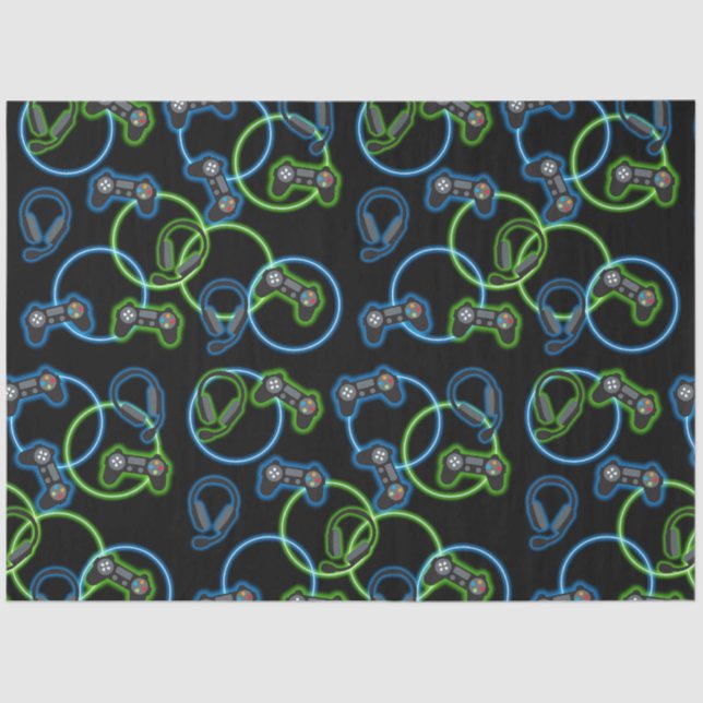 Video Game Neon Blue & Green Pattern  Tissue Paper (Front)