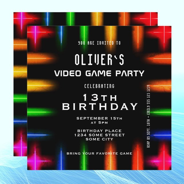 Video Game Neon Colour Gaming Birthday  Invitation (Creator Uploaded)