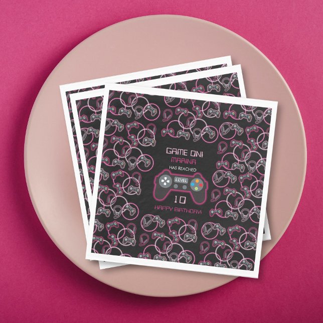 Video Game Neon Pink Girls Birthday Party Napkin (Video Game Neon Pink Girls Birthday Party Napkins)