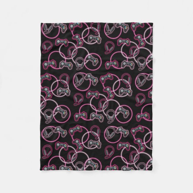 Video Game Neon Pink Girls Pattern  Fleece Blanket (Front)