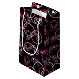 Video Game Neon Pink Girls Pattern Small Gift Bag