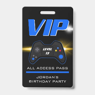 Video Game Party Blue Controller Favour Badge ID Badge