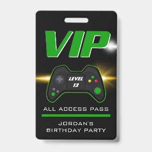 Video Game Party Green Controller Favour Badge ID Badge