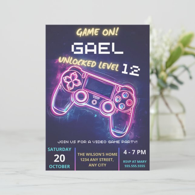 Video Game Party Invitation, Birthday Invite (Standing Front)