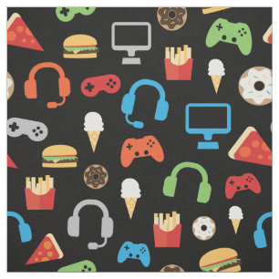 Video Game Party Kids Gamer Snacks Pattern Fabric