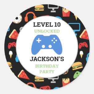 Video Game Party Level Up Kids Birthday Gamer Classic Round Sticker