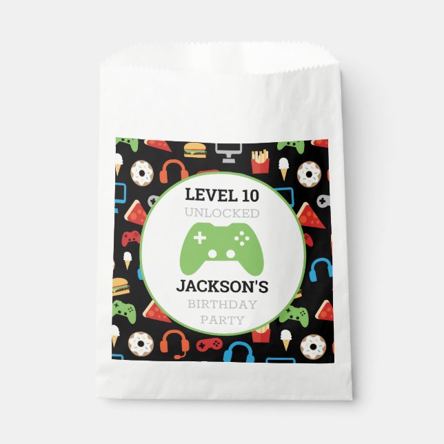 Video Game Party Level Up Kids Birthday Gamer Favour Bags (Front)