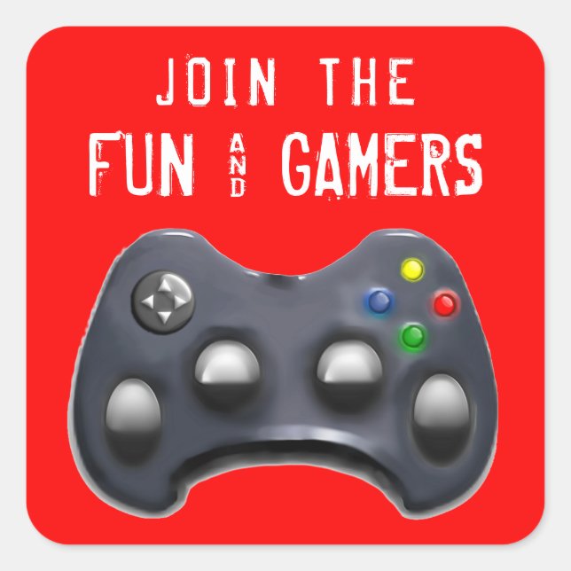 video game party square sticker (Front)