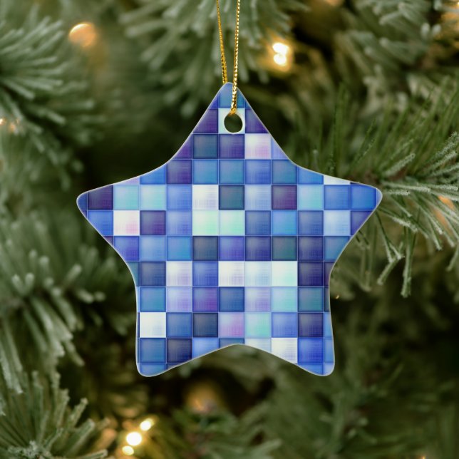 Video Game Pixels Blue Square Pattern Ceramic Tree Decoration (Tree)