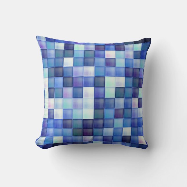 Video Game Pixels Blue Square Pattern Cushion (Front)