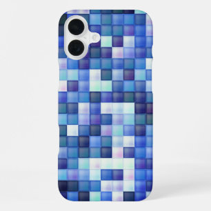 Video Game Pixels Blue Square Pattern iPhone 16 Plus Case