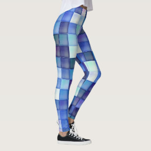 Video Game Pixels Blue Square Pattern Leggings