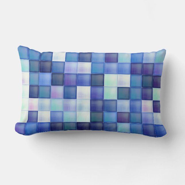 Video Game Pixels Blue Square Pattern Lumbar Cushion (Front)