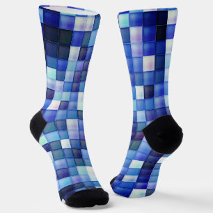 Video Game Pixels Blue Square Pattern Socks