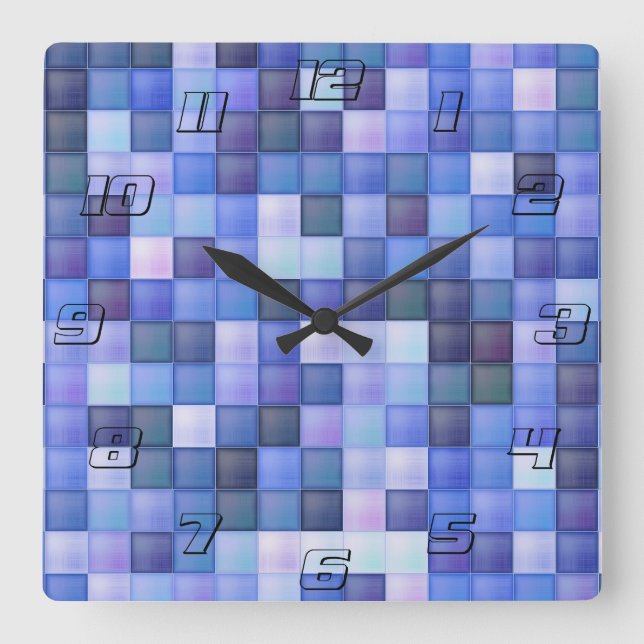 Video Game Pixels Blue Square Pattern Square Wall Clock (Front)