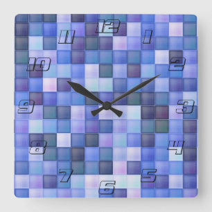Video Game Pixels Blue Square Pattern Wall Clock