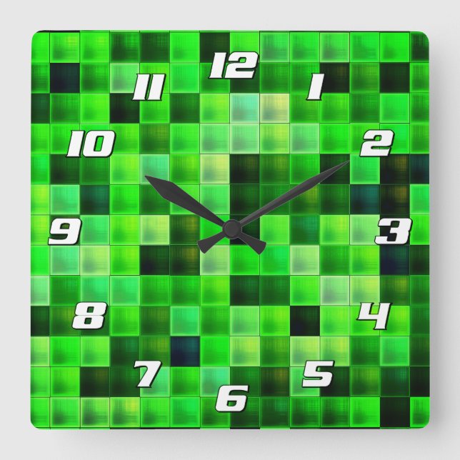 Video Game Pixels Green Square Patter with Numbers Wall Clock (Front)