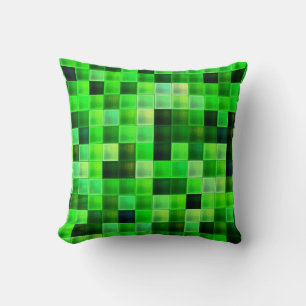 Video Game Pixels Green Square Pattern Cushion
