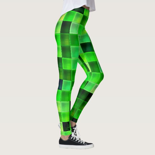 Video Game Pixels Green Square Pattern Leggings (Right)