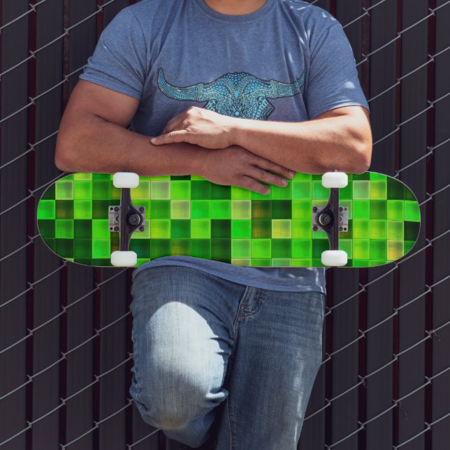 Video Game Pixels Green Square Pattern Skateboard (Outdoor 3)