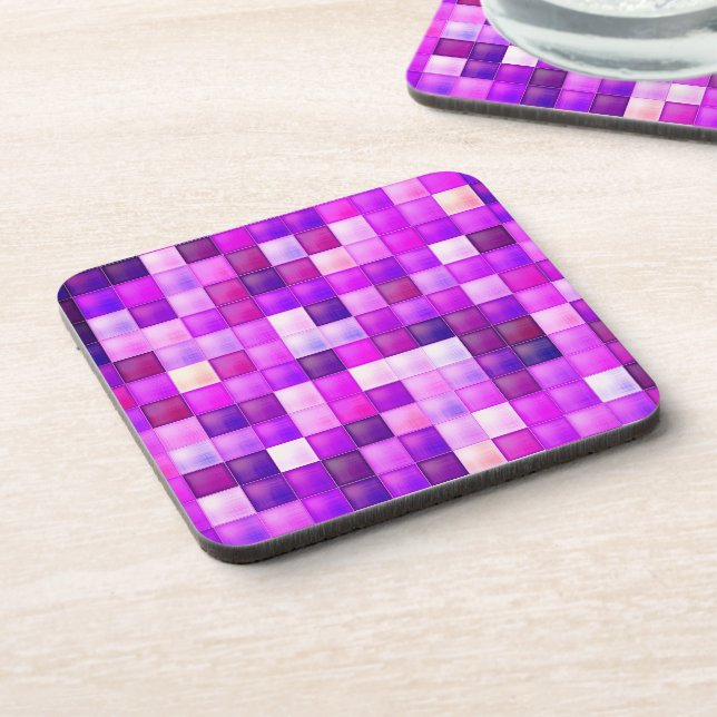 Video Game Pixels Pink Square Pattern Coaster (Left Side)