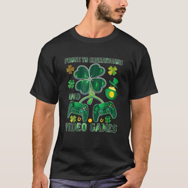 Video Game Prone To Shenanigans St Patrick Day Kid T-Shirt (Front)