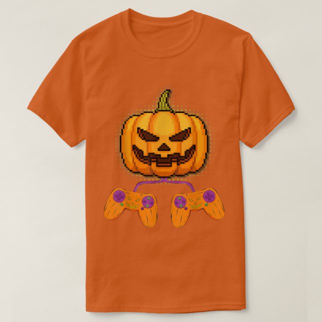 Video Game Pumpkin JackOLantern Controller Hallowe T-Shirt (Design Front)