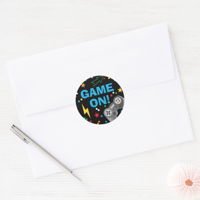 Video Game Round Sticker for Birthday Labels Decor (Envelope)