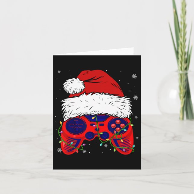 Video Game Santa Hat Fun Christmas Pjs Lights Boys Card (Front)