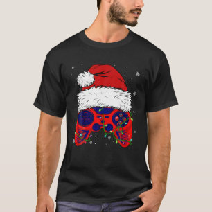 Video Game Santa Hat Funny Christmas PJs Lights Bo T-Shirt