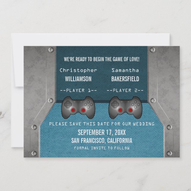 Video Game Save the Date Invite, Blue (Front)
