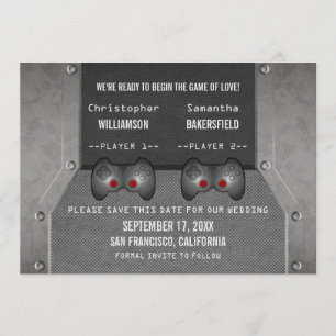 Video Game Save the Date Invite, Grey